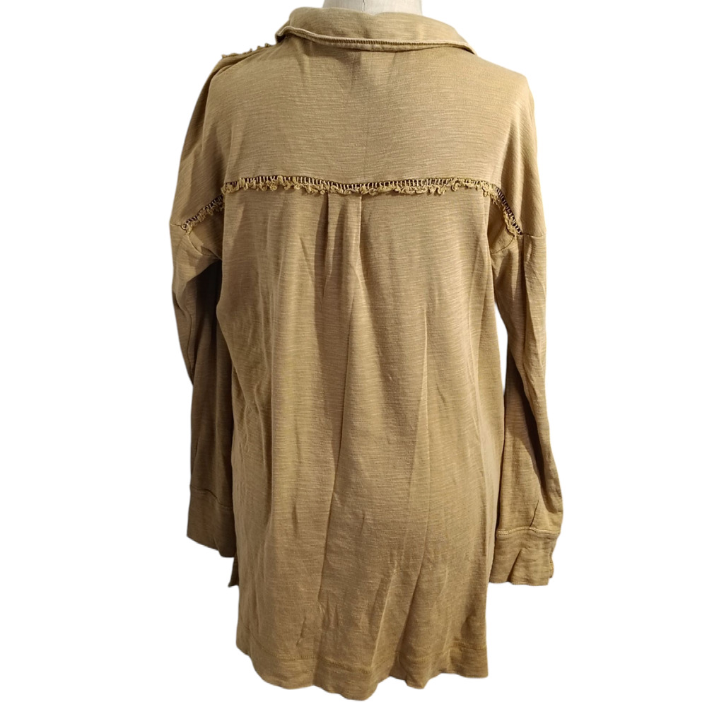 Anthropologie Pilcro Frayed Trim Boho Western Button Front Blouse Small Beige - Picture 3 of 5
